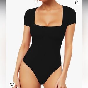 NWT MANGOPOP Women's Square Neck Bodysuit Short Sleeve‎